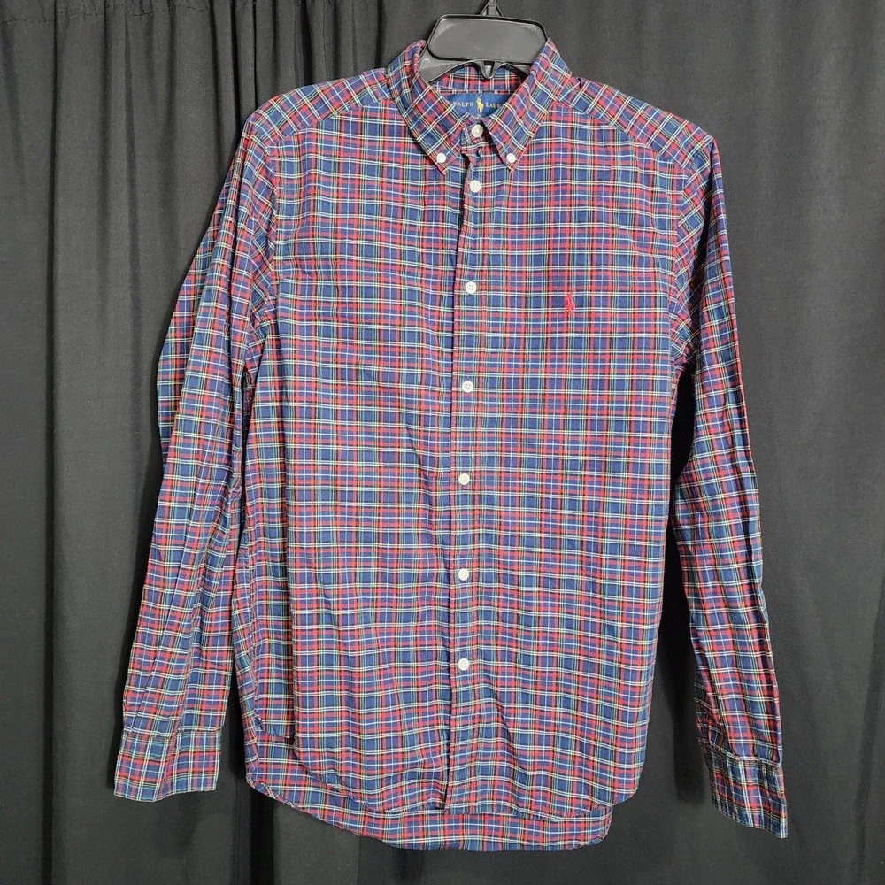Ralph Lauren Boys XL 18-20 Plaid Button Down Shirt Navy Red Green Cotton